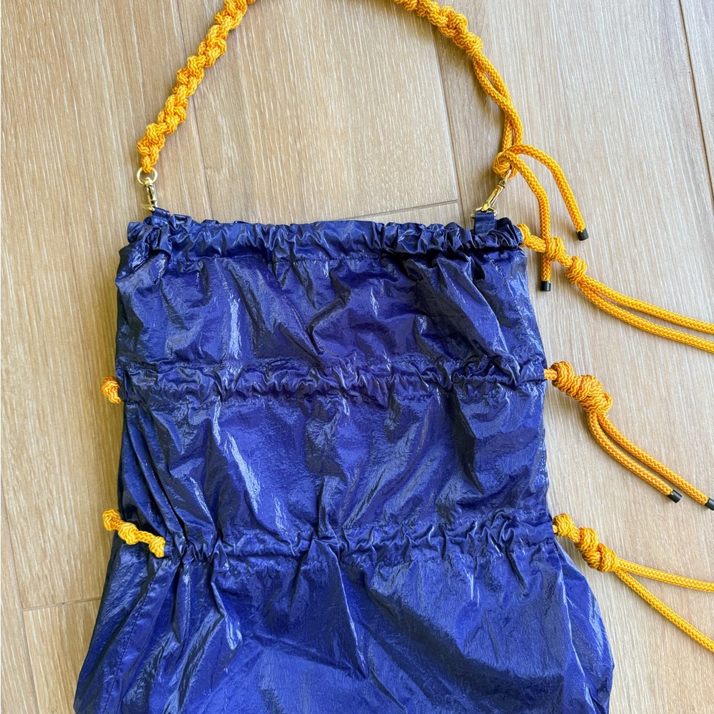 Elegant Navy Drawstring Backpack With Orange Acce… - image 2